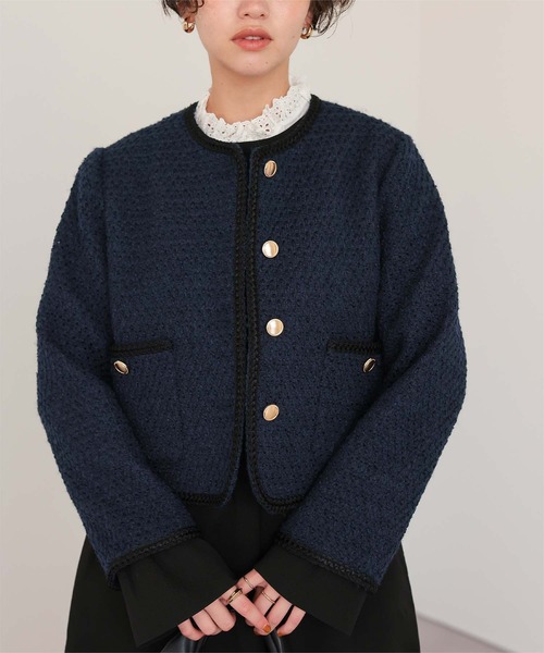 titivate（ティティベイト）の「ブレードツイードジャケット（ノーカラージャケット・レディース・オフホワイト/ブラック系その他/ブラック/ネイビー・L/M/S）」の4枚目の写真