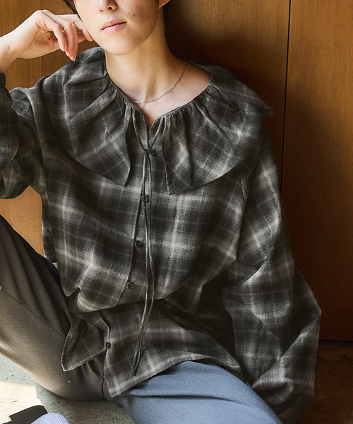 追加2》BLACK フリルチェックブラウス（シャツ/ブラウス）｜IENA