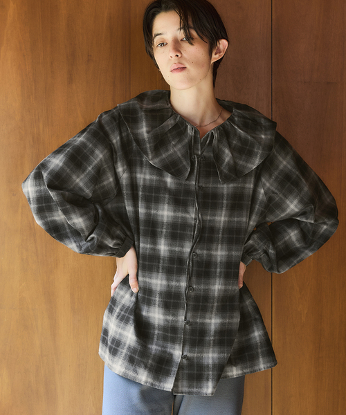 追加2》BLACK フリルチェックブラウス（シャツ/ブラウス）｜IENA