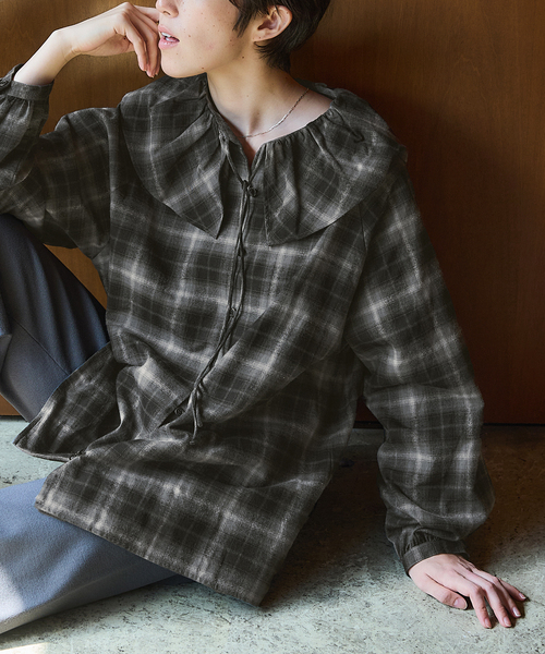 追加2》BLACK フリルチェックブラウス（シャツ/ブラウス）｜IENA