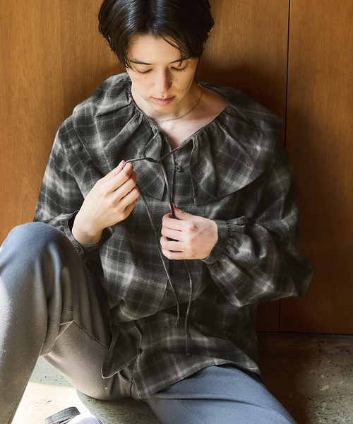 追加2》BLACK フリルチェックブラウス（シャツ/ブラウス）｜IENA
