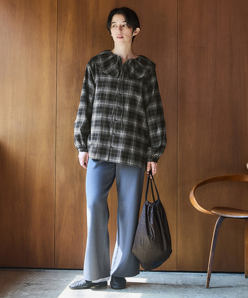 セール】《追加2》BLACK フリルチェックブラウス（シャツ/ブラウス