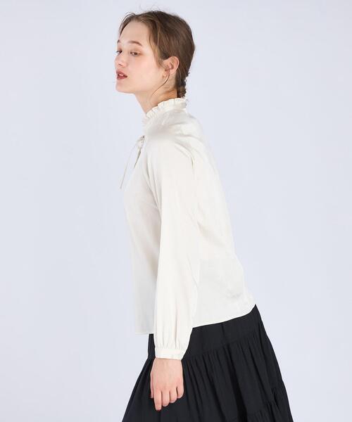 セール】サテン ロングスリーブ フリル ブラウス（シャツ/ブラウス