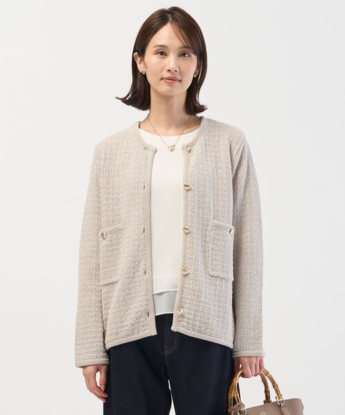 J.PRESS（ジェイプレス）の「NEW TWEED ニット ジャケット（ノーカラージャケット・レディース・ベージュ系5/ネイビー系/ライトグレー系5・T15/T13）」の3枚目の写真