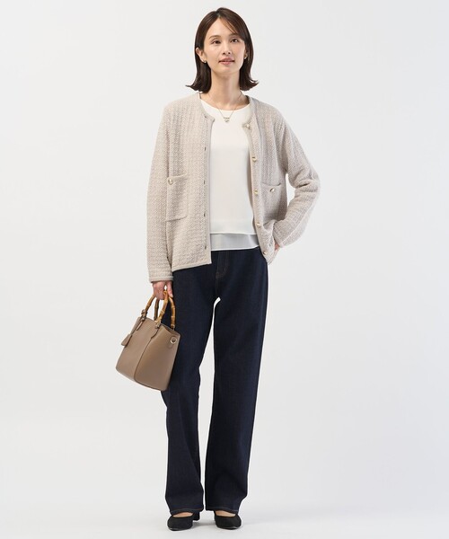 J.PRESS（ジェイプレス）の「NEW TWEED ニット ジャケット（ノーカラージャケット・レディース・ベージュ系5/ネイビー系/ライトグレー系5・T15/T13）」の7枚目の写真