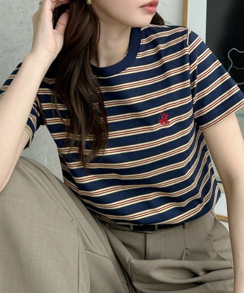 Ada.(エイダ)の「【BEVERLY HILLS POLO CLUB】ロゴ刺繍 ラウンドネック 半袖Tシャツ(Tシャツ/カットソー・レディース・ネイビー/チャコール/アイボリー・FREE)」の3枚目の写真