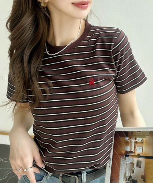 Ada.(エイダ)の「【BEVERLY HILLS POLO CLUB】ロゴ刺繍 ラウンドネック 半袖Tシャツ(Tシャツ/カットソー・レディース・ネイビー/チャコール/アイボリー・FREE)」の9枚目の写真