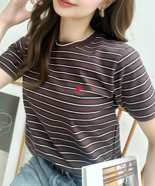 Ada.(エイダ)の「【BEVERLY HILLS POLO CLUB】ロゴ刺繍 ラウンドネック 半袖Tシャツ(Tシャツ/カットソー・レディース・ネイビー/チャコール/アイボリー・FREE)」の12枚目の写真