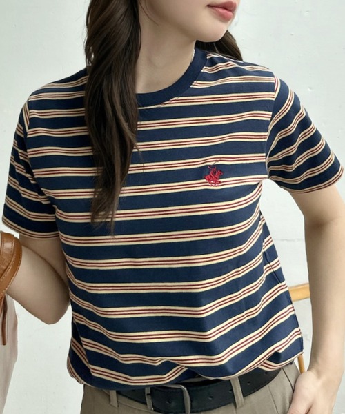 Ada.(エイダ)の「【BEVERLY HILLS POLO CLUB】ロゴ刺繍 ラウンドネック 半袖Tシャツ(Tシャツ/カットソー・レディース・ネイビー/チャコール/アイボリー・FREE)」の15枚目の写真