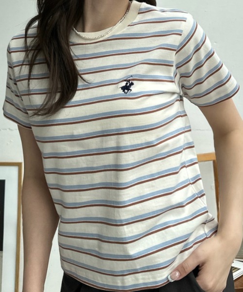 Ada.(エイダ)の「【BEVERLY HILLS POLO CLUB】ロゴ刺繍 ラウンドネック 半袖Tシャツ(Tシャツ/カットソー・レディース・ネイビー/チャコール/アイボリー・FREE)」の4枚目の写真