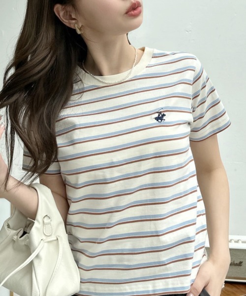 Ada.(エイダ)の「【BEVERLY HILLS POLO CLUB】ロゴ刺繍 ラウンドネック 半袖Tシャツ(Tシャツ/カットソー・レディース・ネイビー/チャコール/アイボリー・FREE)」の5枚目の写真