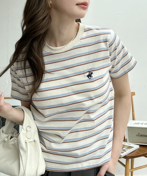 Ada.(エイダ)の「【BEVERLY HILLS POLO CLUB】ロゴ刺繍 ラウンドネック 半袖Tシャツ(Tシャツ/カットソー・レディース・ネイビー/チャコール/アイボリー・FREE)」の8枚目の写真