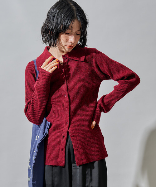 セール】ポロ襟 ニットカーディガン/襟付きニット（カーディガン