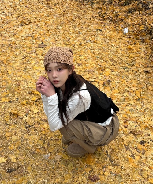 Vini（ヴィニ）の「クロシェ編みビーニー（ニットキャップ/ビーニー・レディース・ベージュ/ブラック/アイボリー・FREE）」の10枚目の写真