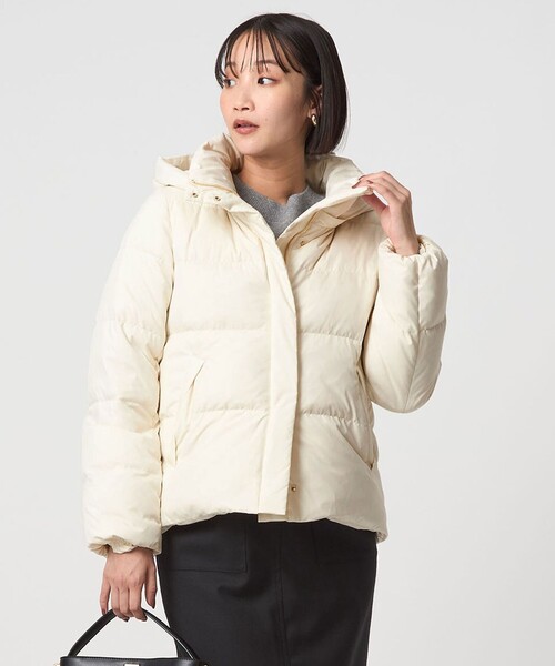 ベージュ/ホワイト ダウンジャケット フード ショート ダウン（ダウンジャケット/コート）｜green label