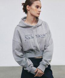 NICOLE SIGNATURE LOGO CROP HOODY_MELANGE GRAY