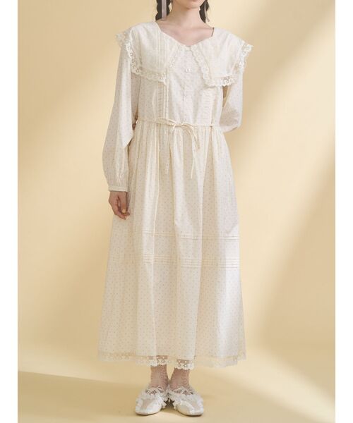 merry jenny（メリージェニー）の「airy lace collarワンピース（ワンピース・レディース・クリーム/オフホワイト/ピンク・FREE）」の2枚目の写真