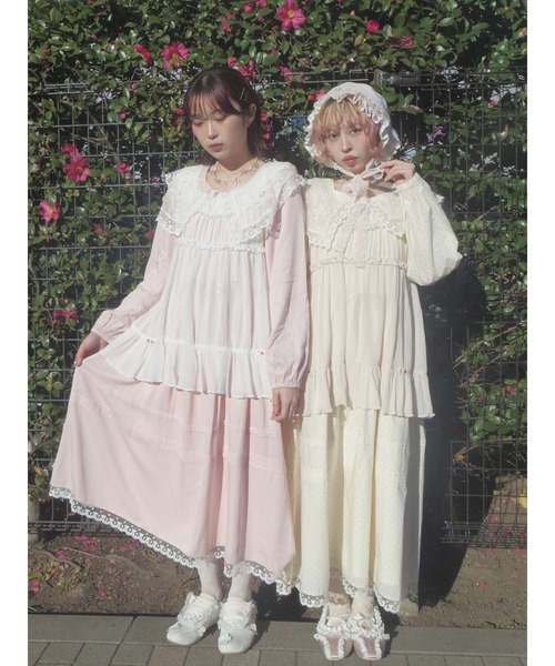 merry jenny(メリージェニー)の「airy lace collarワンピース(ワンピース・レディース・クリーム/オフホワイト/ピンク・FREE)」の3枚目の写真