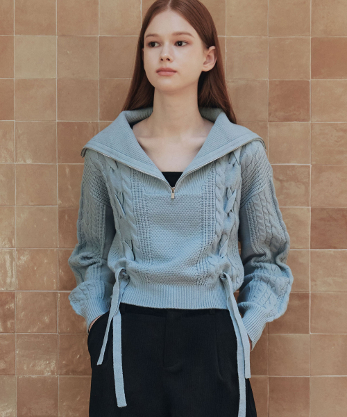 ZEROSTREET（ゼロストリート）の「[5カラー] リボンジップアップセーター（ニット/セーター・レディース・グレー系その他/Cream/ブラック/スカイブルー/PINK/ブラウン/レッド・FREE）」の12枚目の写真