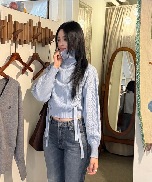 ZEROSTREET（ゼロストリート）の「[5カラー] リボンジップアップセーター（ニット/セーター・レディース・グレー系その他/Cream/ブラック/スカイブルー/PINK/ブラウン/レッド・FREE）」の15枚目の写真