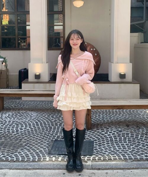 ZEROSTREET（ゼロストリート）の「[5カラー] リボンジップアップセーター（ニット/セーター・レディース・グレー系その他/Cream/ブラック/スカイブルー/PINK/ブラウン/レッド・FREE）」の17枚目の写真