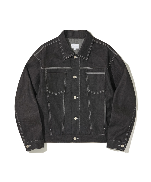 セール】デニムステッチツーポケットトラッカージャケット_ブラック