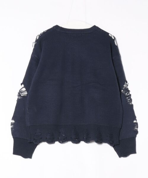 GORGE(ゴージ)の「《ダメージ×ロゴ映え》レディース ニットトップス デザインカット 秋冬(ニット/セーター・レディース・チャコール/ネイビー/グレー・F)」の13枚目の写真