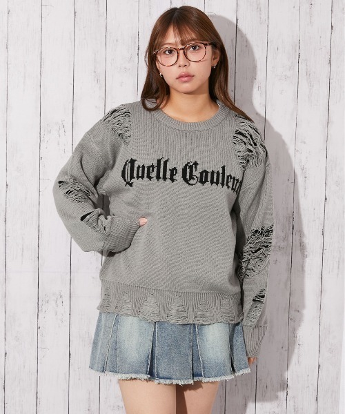 GORGE(ゴージ)の「《ダメージ×ロゴ映え》レディース ニットトップス デザインカット 秋冬(ニット/セーター・レディース・チャコール/ネイビー/グレー・F)」の7枚目の写真