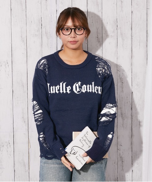 GORGE(ゴージ)の「《ダメージ×ロゴ映え》レディース ニットトップス デザインカット 秋冬(ニット/セーター・レディース・チャコール/ネイビー/グレー・F)」の10枚目の写真