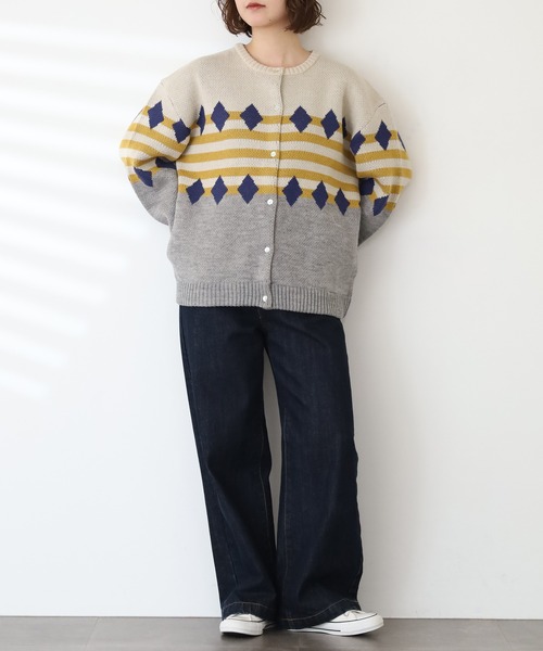 Emago(イマゴ)の「EMAGO 三段ジャガードカーデ 長袖(カーディガン/ボレロ・レディース・アイボリー/杢グレー/レッド・FREE)」の16枚目の写真