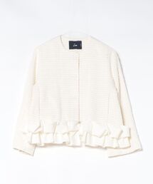 Sono（ソーノ）の「【新作 1/30発売】【SONO/ソーノ】【SONO NAVY/ソーノネイビー】ホイップフリルショートジャケット-TWEED-（ノーカラージャケット）」