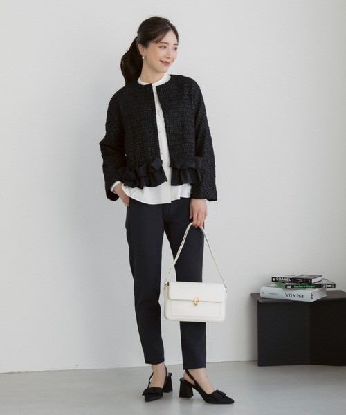 Sono(ソーノ)の「【新作 1/30発売】【SONO/ソーノ】【SONO NAVY/ソーノネイビー】ホイップフリルショートジャケット-TWEED-(ノーカラージャケット・レディース・ブラック/ネイビー/ホワイト・F)」の7枚目の写真