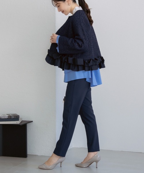 Sono(ソーノ)の「【新作 1/30発売】【SONO/ソーノ】【SONO NAVY/ソーノネイビー】ホイップフリルショートジャケット-TWEED-(ノーカラージャケット・レディース・ブラック/ネイビー/ホワイト・F)」の10枚目の写真
