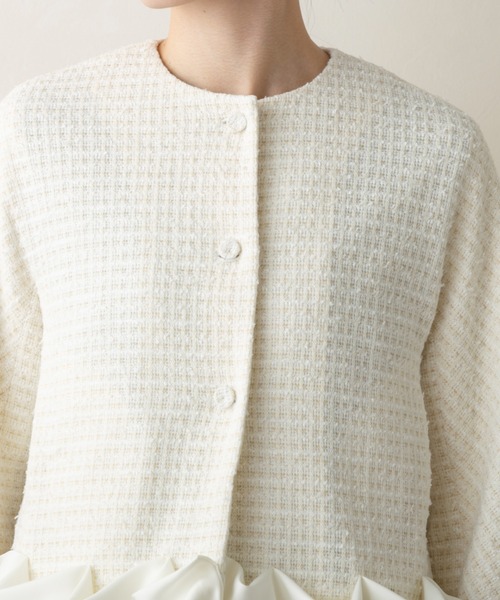 Sono(ソーノ)の「【新作 1/30発売】【SONO/ソーノ】【SONO NAVY/ソーノネイビー】ホイップフリルショートジャケット-TWEED-(ノーカラージャケット・レディース・ブラック/ネイビー/ホワイト・F)」の17枚目の写真