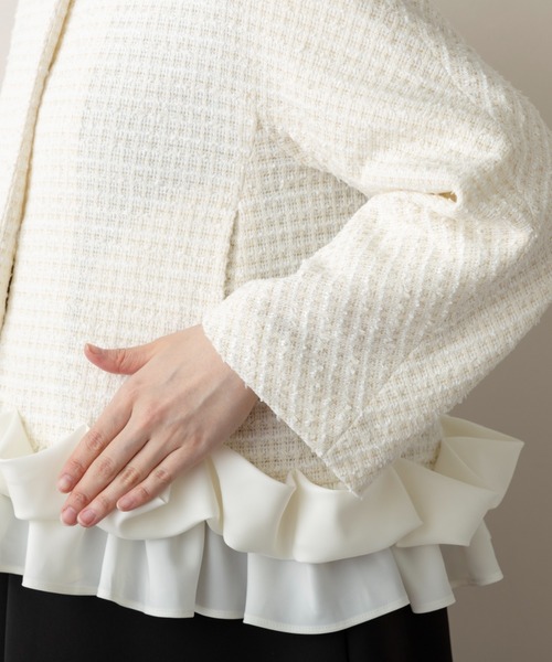 Sono(ソーノ)の「【新作 1/30発売】【SONO/ソーノ】【SONO NAVY/ソーノネイビー】ホイップフリルショートジャケット-TWEED-(ノーカラージャケット・レディース・ブラック/ネイビー/ホワイト・F)」の19枚目の写真
