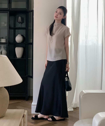 SATIN LONG SKIRT_BLACK