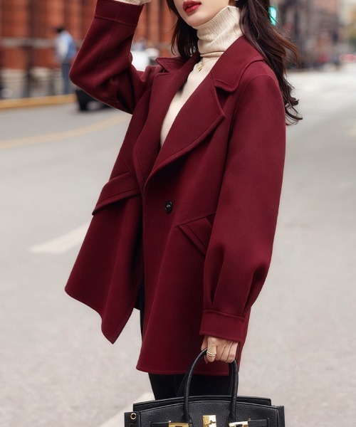 セール】ウールライクテーラードロングコート（チェスターコート