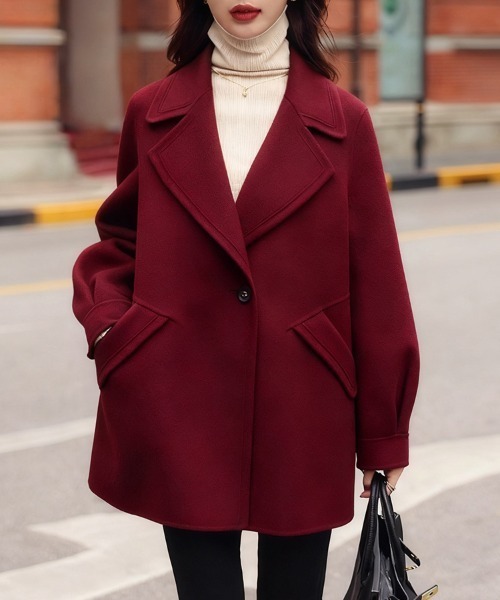 セール】ウールライクテーラードロングコート（チェスターコート