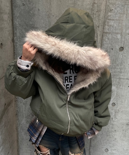 ナイロン×ファー リバーシブルブルゾン