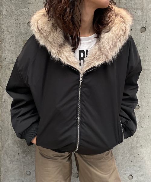 セール】ナイロン×ファー リバーシブルブルゾン（ミリタリージャケット
