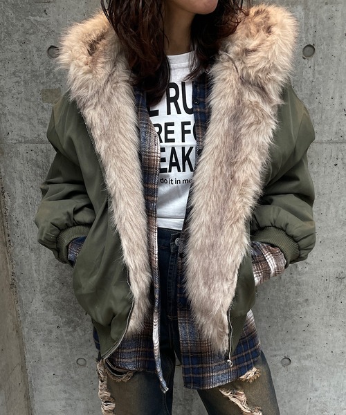 セール】ナイロン×ファー リバーシブルブルゾン（ミリタリージャケット