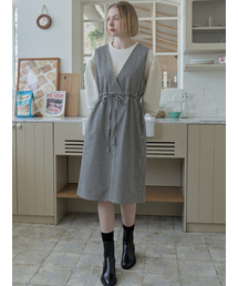 Check Waist string dress - BLACK