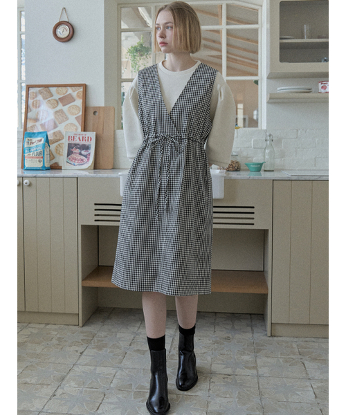 AVANT-G(アバン)の「Check Waist string dress - BLACK(ワンピース・レディース・その他・FREE)」の1枚目の写真