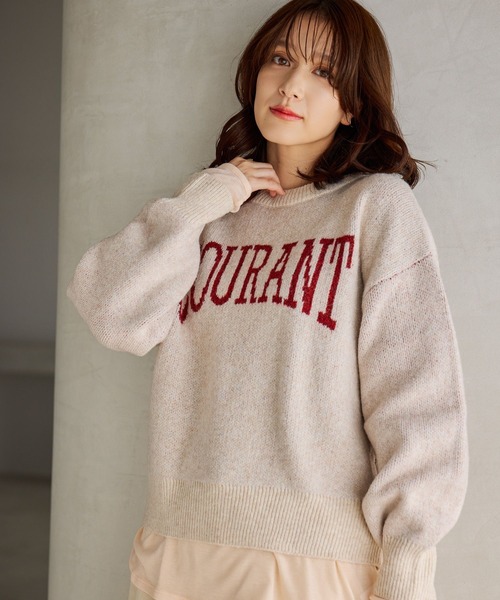 studio CLIP(スタディオクリップ)の「5ゲージウール混ロゴジャガードニット(ニット/セーター・レディース・グレー/アイボリー/ネイビー/チャコール・FREE)」の4枚目の写真