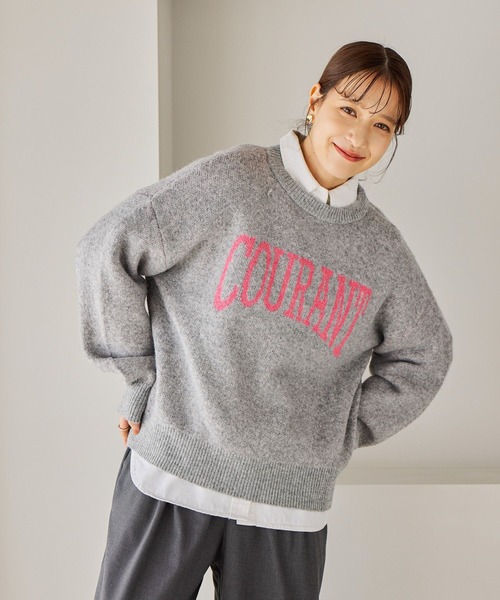 studio CLIP(スタディオクリップ)の「5ゲージウール混ロゴジャガードニット(ニット/セーター・レディース・グレー/アイボリー/ネイビー/チャコール・FREE)」の2枚目の写真