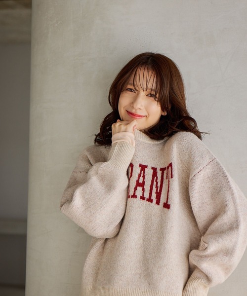 studio CLIP(スタディオクリップ)の「5ゲージウール混ロゴジャガードニット(ニット/セーター・レディース・グレー/アイボリー/ネイビー/チャコール・FREE)」の6枚目の写真