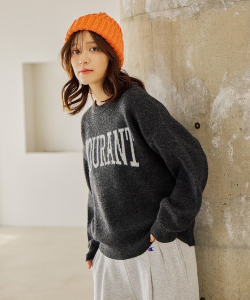 セール】5ゲージウール混ロゴジャガードニット（ニット/セーター