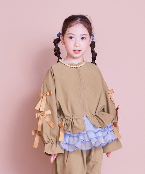 MARKEY'S（マーキーズ）の「リボンいっぱいペプラムブルゾン/セットアップ可（ブルゾン・キッズ・ブラック/ベージュ・110/100/90/150/140/130/120）」の3枚目の写真