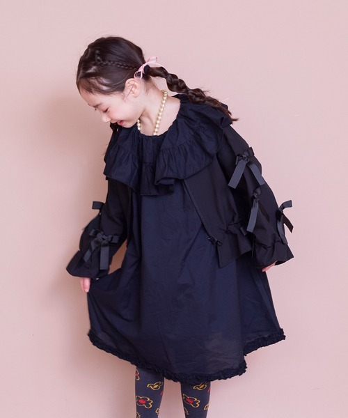 MARKEY'S（マーキーズ）の「リボンいっぱいペプラムブルゾン/セットアップ可（ブルゾン・キッズ・ブラック/ベージュ・110/100/90/150/140/130/120）」の12枚目の写真