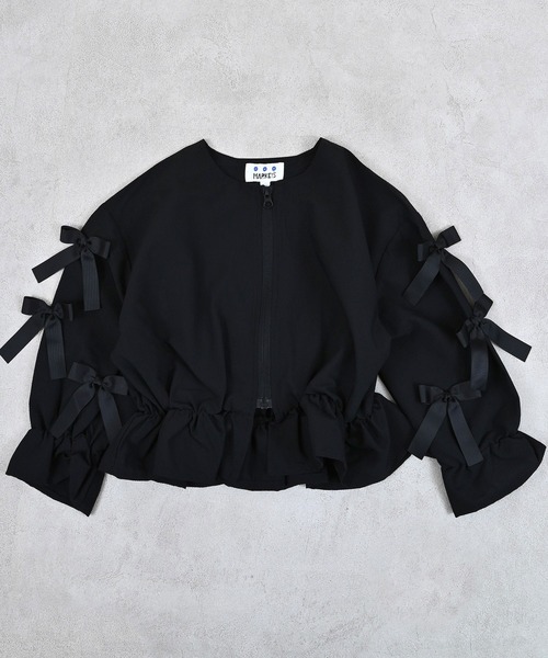 MARKEY'S（マーキーズ）の「リボンいっぱいペプラムブルゾン/セットアップ可（ブルゾン・キッズ・ブラック/ベージュ・110/100/90/150/140/130/120）」の9枚目の写真